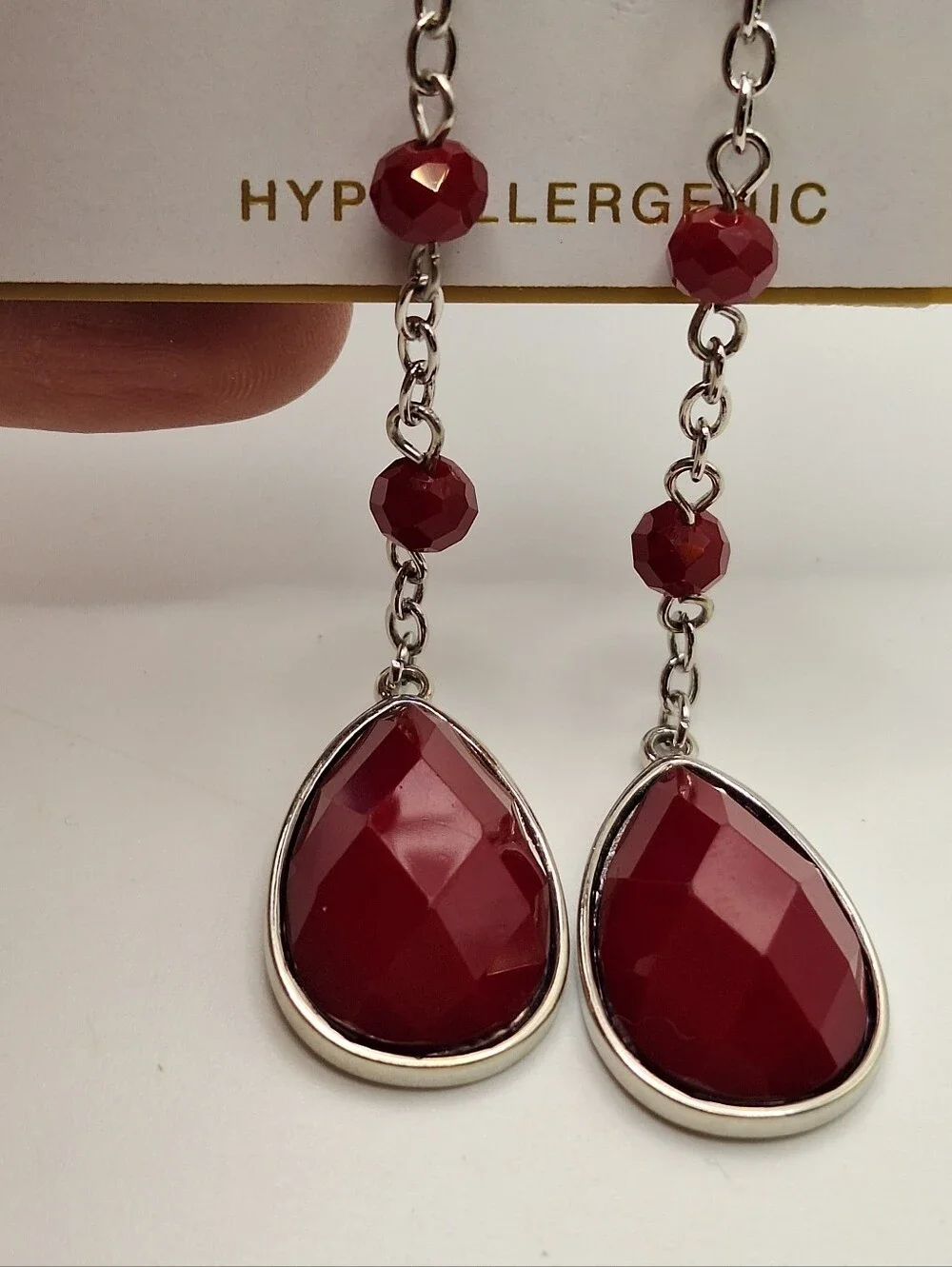 Mixit Color Red Faceted Teardrop Long Dangle Earrings Hypoallergenic NWT